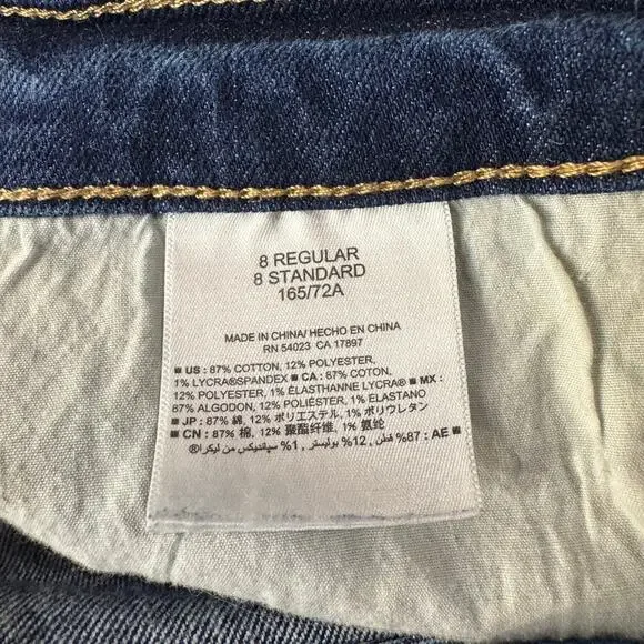 Old Navy SZ 8 Boyfriend Jean Shorts Cuffed Mid-Rise Zip-Fly Whiskered Dark Wash - Picture 5 of 6